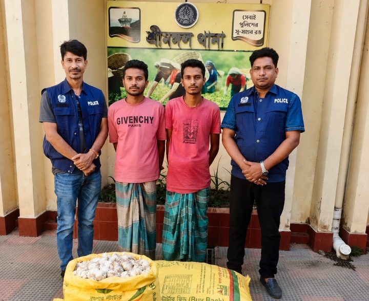 শ্রীমঙ্গলে ৯০ কেজি ভারতীয় রসুন ও সিএনজি অটোরিকশাসহ দুইজন গ্রেফতার